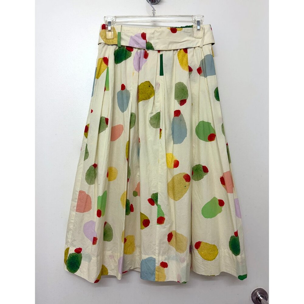 Rachel Antonoff Filthy Martini Olive Print Midi Vinnie Skirt Pleated Dots Belt M - Picture 9 of 14
